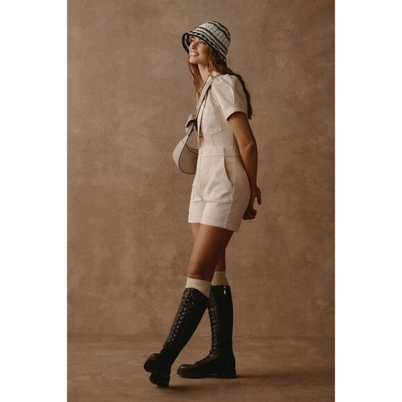 Anthropologie Women's The Kit Utility Romper by Pilcro in Tan Size 10